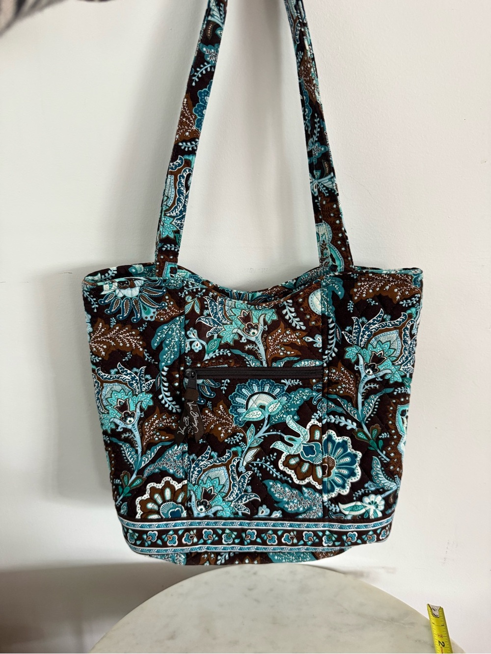 Vera Bradley Retired Java Blue Snap Top Tote Purse with Multiple Inside Pockets